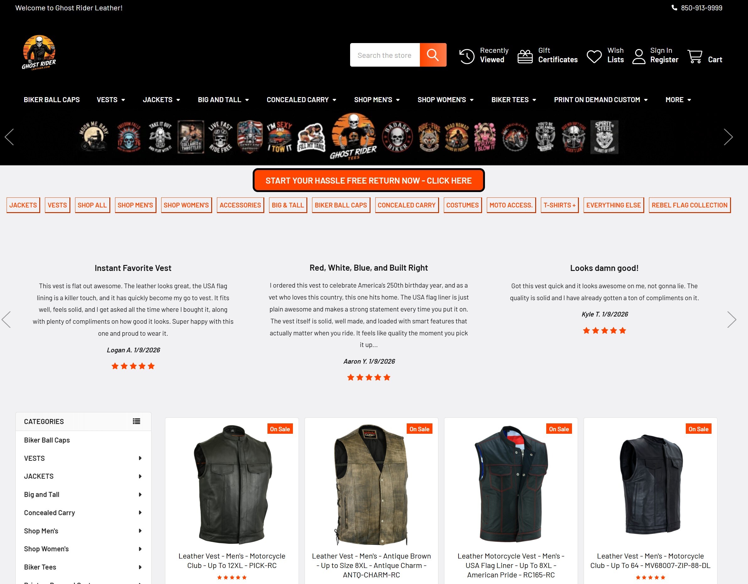 Our online store without walls. This is GhostRiderLeather.com - the home of the best in biker leather appare, motorcycle helmets, and tons of biker tees and accessories.